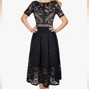 Black Lace Short Sleeve Dress